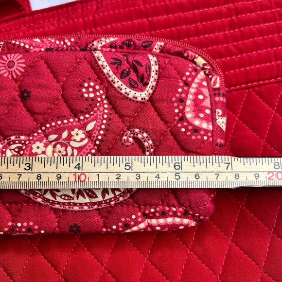Vera Bradley Red Quilted Tote Bag Polka Dot Lining Toggle Closure w Wristlet Set - Picture 9 of 9